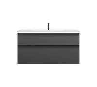 burgbad Eqio Slim lavabo de cerámica con mueble bajo para lavabo con iluminación LED, 1220x490x640mm, SHBU122F6584C0001G0252, Color: Gris oscuro mate / Gris oscuro mate, tirador negro mate G0252