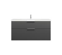 burgbad Eqio Slim lavabo de cerámica con mueble bajo para lavabo con iluminación LED, 1220x490x640mm, SHBU122F6584C0001G0146, Color: Gris oscuro mate / Gris oscuro mate, tirador cromado G0146