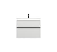 burgbad Eqio Slim lavabo de cerámica con mueble bajo para lavabo con iluminación LED, 820x490x640mm, SHBU082F2009C0001G0252, Color: Blanco brillo intenso / Blanco brillo intenso, tirador negro mate G0