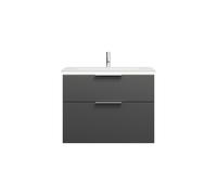burgbad Eqio Slim lavabo de cerámica con mueble bajo para lavabo con iluminación LED, 820x490x640mm, SHBU082F6584C0001G0146, Color: Gris oscuro mate / Gris oscuro mate, tirador cromado G0146