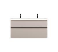 burgbad Eqio Slim lavabo doble con mueble bajo para lavabo con iluminación LED, con 2 cajones, 1220x490x640mm, SHBY122F6583C0001G0252, Color: Gris claro mate / Gris claro mate, tirador negro mate G025