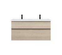 burgbad Eqio Slim lavabo doble con mueble bajo para lavabo con iluminación LED, con 2 cajones, 1220x490x640mm, SHBY122F3180C0001G0252, Color: Roble decor Cashmere / Roble decor Cashmere, tirador Negro