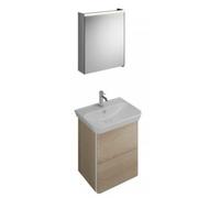 burgbad Iveo set lavabo de cerámica incl. unidad de vanidad, versión derecha, ancho: 650mm, SFHJ065RF2747G0161, Color: Roble Decoración Cachemira / Roble Decoración Cachemira, empuñadura vertical Blan