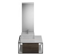 burgbad Junit set lavabo de cerámica incl. lavamanos, versión derecha, incl. espejo iluminado SFLF090, ancho: 900mm, SFLF090RF3152G0175, Color: Trufa Castaño Decoración Trufa / Trufa Decoración Castañ