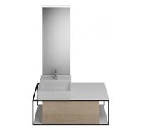 burgbad Junit set lavabo de cerámica incl. mueble bajo lavabo, versión izquierda, incl. espejo iluminado SFLF120, ancho: 1200mm, SFLF120LF3150G0175, Color: Roble Decoración Cachemira / Roble Decoració