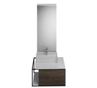 burgbad Junit set lavabo de cerámica incl. mueble bajo lavabo, versión izquierda, incl. espejo iluminado SFLF076, ancho: 765mm, SFLF076LF3152G0175, Color: Trufa Castaño Decoración Trufa / Trufa Decora