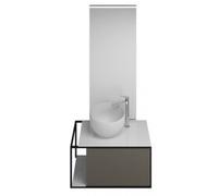 burgbad Junit Set Lavabo de fundición mineral incl. mueble bajo lavabo, versión izquierda, in spejo iluminado SFLG076, anchura: 765mm, SFLG076LF3149G0175, Color: Gris Alto Brillo / Gris Brillante