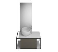 burgbad Junit Set Lavabo de fundición mineral incl. mueble bajo lavabo, versión izquierda, incl. espejo con iluminación SFLG090, ancho: 900mm, SFLG090LF3149G0175, Color: Gris Alto Brillo / Gris Brilla