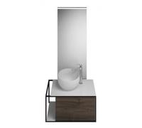 burgbad Junit set lavabo mineral fundido incl. unidad de vanidad, versión derecha, in spejo iluminado SFLG076, anchura: 765mm, SFLG076RF3152G0175, Color: Trufa Castaño Decoración Trufa / Trufa Dec