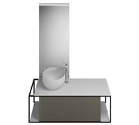 burgbad Junit set lavabo mineral fundido incl. unidad de vanidad, versión derecha, in spejo iluminado SFLG120, anchura: 1200mm, SFLG120RF3149G0175, Color: Gris Alto Brillo / Gris Brillante