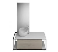 burgbad Junit set lavabo mineral fundido incl. unidad de vanidad, versión derecha, incl. espejo iluminado SFLG120, anchura: 1200mm, SFLG120RF3151G0175, Color: Roble Decor Flanelle / Roble Decor Flanel