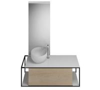 burgbad Junit set lavabo mineral fundido incl. unidad de vanidad, versión derecha, incl. espejo iluminado SFLG120, anchura: 1200mm, SFLG120RF3150G0175, Color: Roble Decoración Cachemira / Roble Decora