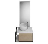 burgbad Junit set lavabo mineral fundido incl. unidad de vanidad, versión derecha, incl. espejo iluminado SFLG076, ancho: 765mm, SFLG076RF3150G0175, Color: Roble Decoración Cachemira / Roble Decoració
