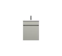 burgbad Lin20 Lavabo bajo para lavabo blanco brillante con mueble para lavabo, 1 panel, 1 cajón, 520x365x612mm, SGQZ052F5352C0001, Color: Gris basalto mate con borde láser