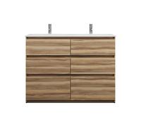 burgbad Lin20 Lavabo bajo para lavabo doble blanco brillante con mueble bajo para lavabo, 6 extraíbles paralelos, 1220x495x902mm, SGIC122F5357C0001, Color: Ceniza Dekor Cappuccino