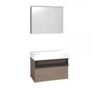 burgbad Yumo set de lavabo de cerámica, incl. tocador, incl. armario de espejo con iluminación de lavabo LED, ancho: 815mm, SFLA082F3194G0179, Color: Acrílico Gris Alto Brillo / Melamina Gris Alto Bri