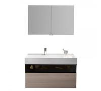 burgbad Yumo set de lavabo de cerámica, incl. tocador, incl. armario de espejo con iluminación LED para el lavabo, ancho: 1015mm, SFLA102F3193G0179, Color: Acrílico Blanco Alto Brillo / Melamina Blanc