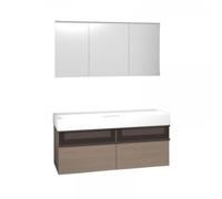 burgbad Yumo set lavabo de cerámica incl. lavamanos, in rmario con espejo, anchura: 1315mm, versión izquierda, SFLB132LF3194G0179, Color: Acrílico Gris Alto Brillo / Melamina Gris Alto Brillo