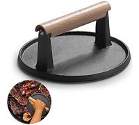 Burger Press,Cast Iron Hamburger Press,With Resistant Wooden Handle,Bacon Sandwich Round Smasher Griddle Meat Bbq Grilling Accessories,6.8-Inch Round, LJJY-KK