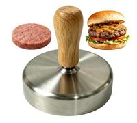 Burger Press - Wooden Handle, Steel Mold | Patty Maker Tool For Meal Prep | Stainless Steel Wood | Hamburger Patty Maker Press, Reusable Non-Stick Sausage Mold For Kitchen, BBQ Grill, Breakfast