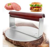 Burger Smasher - Prensa para hamburguesas (21,5 cm, acero inoxidable, 1,15 kg, mango de madera, para carne, hamburguesas, carne, tocino, salchichas, accesorios profesionales para barbacoa (21,5 cm)