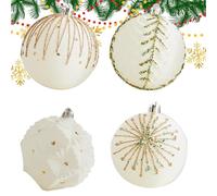 Burgundy Flocked Ornaments - Velvet Christmas Ornaments, Cream Velvet Balls, 4X Cream and Burgundy Flocked Ornament | 3.15in Shatterproof Luxury Home Decorations For Holiday Wedding