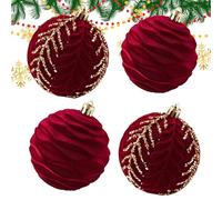 Burgundy Flocked Ornaments - Velvet Christmas Ornaments, Cream Velvet Balls, 4X Cream and Burgundy Flocked Ornament | 3.15in Shatterproof Luxury Home Decorations For Holiday Wedding