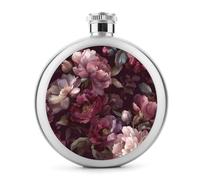Burgundy Florals - Petaca de acero inoxidable botánica de lujo para licor, botella de vino portátil de bolsillo redondo para bebida, 5 onzas
