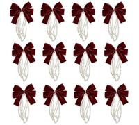 Burgundy Velvet Bow Ornaments - 12pcs Vintage Christmas Tree Decoration