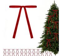 Burgundy Velvet Bows for Christmas Tree, Red Christmas Decorations, Velvet Ribbon Bows for Trees Decorations Wreath Outdoor Indoor (Red,24pcs)