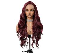 Burgundy Wig Human Hair, 25 Inch Red Long Wig, Wine Glueless Hairs with Transparent Lace, 13x6 Pre-Plucked Curly Wig, Realistic Look for Daily Use (25.98 Inches)