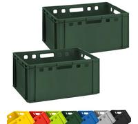 BURI 2 cajas para carniceros, 60 x 40 x 30 cm, E3 alto, extremadamente robustas, apilables, aptas para alimentos, apilables (verde oscuro)