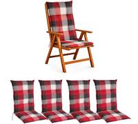 BURI 4 cojines para silla de jardín de 117 x 49 x 6 cm, resistente a la intemperie, con núcleo de espuma y vellón completo, cinta de sujeción y lazos, cómodo cojín para silla para balcón, terraza y