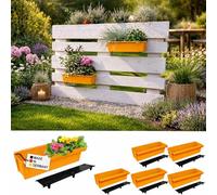 BURI 6 maceteros de palet europeo con insertos de flores in lfombrilla de riego | con sistema de suspensión para colgar | 37,3 cm de color amarillo oscuro | jardinera para palet europeo | macetero