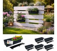 BURI 6 palés europeos para macetas, incluye estera de riego, con sistema para colgar, 37,3 cm, color antracita, para palé europeo, jardinera para balcón, maceta, estable