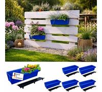 BURI 6 palés europeos para macetas, incluye esterilla de riego, con sistema de suspensión para colgar, 37,3 cm, color azul, jardinera para palé europeo, jardinera para balcón, maceta, extremadamente