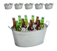 BURI 6 recipientes para bebidas con asa, 24 litros, de zinc, resistentes al agua, enfriador de bebidas y champán, cubo de hielo, para fiestas en el jardín con texto impreso