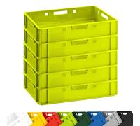 BURI Caja para carne E1, 60 x 40 x 12,5 cm, color verde claro, apto para | BURI, Apilable, plástico, fabricado en Alemania, caja de almacenamiento, contenedor de transporte, resistente