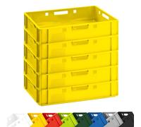 BURI Caja para carniceros E1, 60 x 40 x 12,5 cm, plana, extremadamente versátil, apta para alimentos, robusta, apilable, amarilla