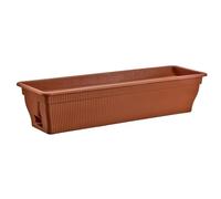 BURI Jardinera para balcón con almacenamiento de agua, 100/80/55 cm, resistente a la intemperie, con inserto de plástico resistente a los rayos UV, terracota, marrón oscuro (terracota, 80 cm)
