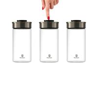BURI Juego de 3 tarros de cristal de 1950 ml, con tapa de acero inoxidable y mecanismo de clic al vacío, herméticos, apilables, aptos para lavavajillas, a prueba de fugas