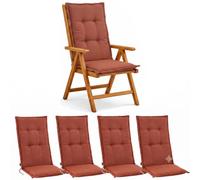 BURI Juego de 4 cojines de respaldo alto para sillas de jardín, 120 x 48 x 7 cm, resistentes a los rayos UV, resistentes a la luz, cojines para sillas de jardín con relleno de espuma gruesa (terracota