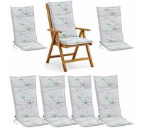 BURI Juego de 6 cojines de respaldo alto para sillas de jardín, 120 x 48 x 7 cm, resistentes a los rayos UV, resistentes a la luz, cojines para sillas de jardín, diseño de flores, cojines para sillas