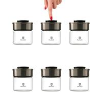 BURI Juego de 6 tarros de cristal al vacío de 450ml | Recipientes de almacenamiento de cristal con tapa de acero inoxidable y mecanismo de clic al vacío | Herméticos, a prueba de polillas, a prueba de