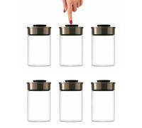 BURI Juego de 6 tarros de vidrio al vacío de 1300ml | Tarros de almacenamiento de vidrio con tapa de acero inoxidable y mecanismo de clic al vacío | Hermético a las polillas, apilable, apto para