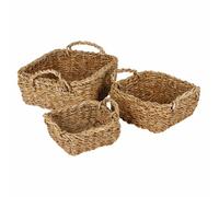 BURI Set De 3 Cestas Rectangulares Beige De Fibra De Seagras Con Asa