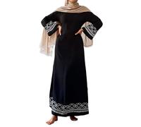 Burka - Elegante vestido musulmán para mujer con mangas acampanadas y bordado intrincado, un punto culminante de moda., Negro , XXL