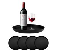 burkfeeg Bandeja Camarero Redonda Trays Hosteleria Pequeña Negra para Bar Catering Camarero Cocina Bistro Restaurantes Fiestas 5 Piezas (22.6 Cm)