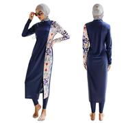 Burkini - Bañador islámico de manga larga para mujer musulmana + traje de baño + hijab 3 piezas, 01 azul., L