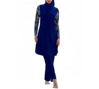 Burkini Discreto de 3 Piezas para Mujeres Musulmanas bañador islámico de Cobertura Total con Top de Manga Larga + pantalón + hiyab